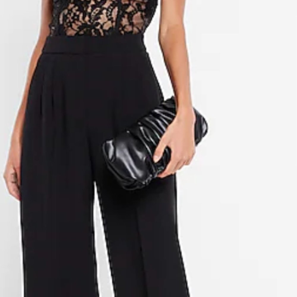 High Waisted Open Pleated Wide Leg Dress Pants